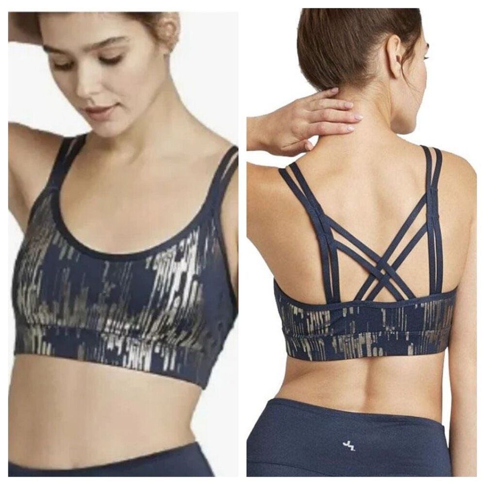 JoyLab Blue & Metallic Silver Strappy Back Sports Bra Size Large